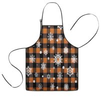 Orange and Black Plaid Christmas Snowflake Pattern Kids Aprons for Girls and Boys,Adjustable Neck Strap Toddler Aprons for Kids Cooking Baking