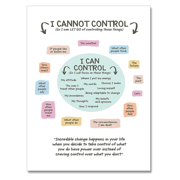 What I Can and Cannot Control Poster - Growth Mindset Educational Chart for Kids, Mental Health Decor for School Calming Corner