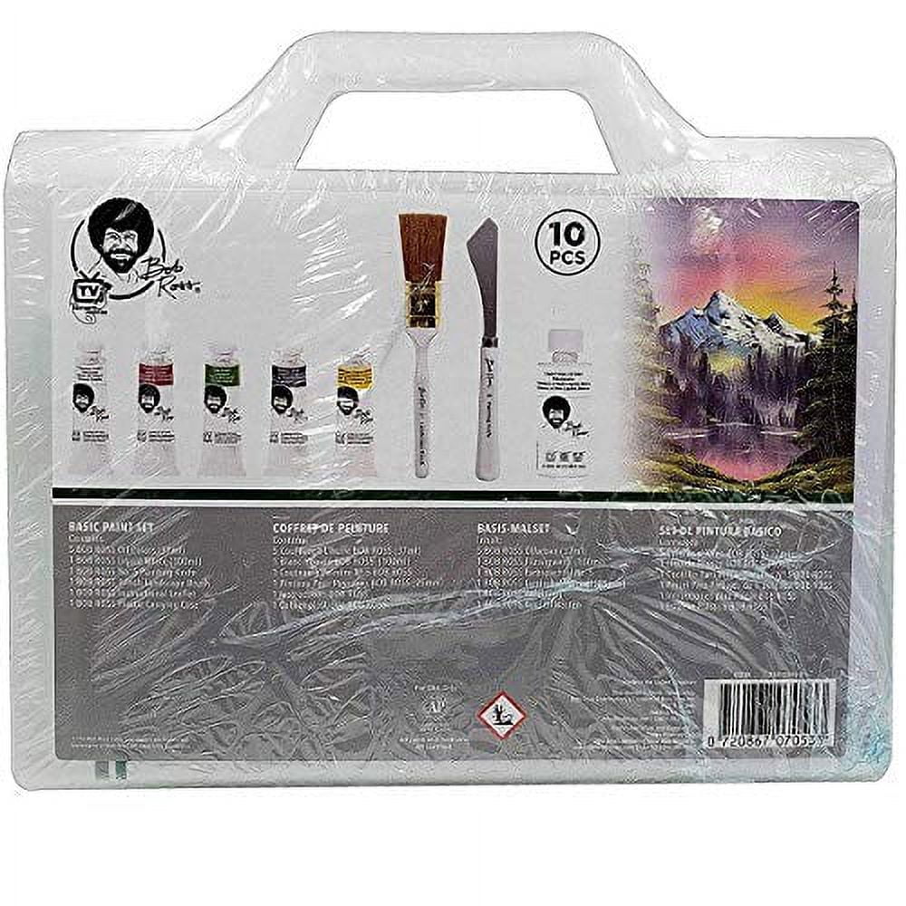 Bob Ross Basic Paint Set - 10 Piece Landscape Set With Plastic Storage and Carry Case, 2-in1 Studio Easel, Clear Plastic Palette - BUNDLE