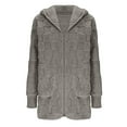 thumbnail image 4 of Sevevn Women Hooded Sherpa Jacket Long Sleeve Open Front Cardigan Coat Soft Fuzzy Plush Fleece Outerwear with Pockets for Fall Winter Gray XXL, 4 of 5