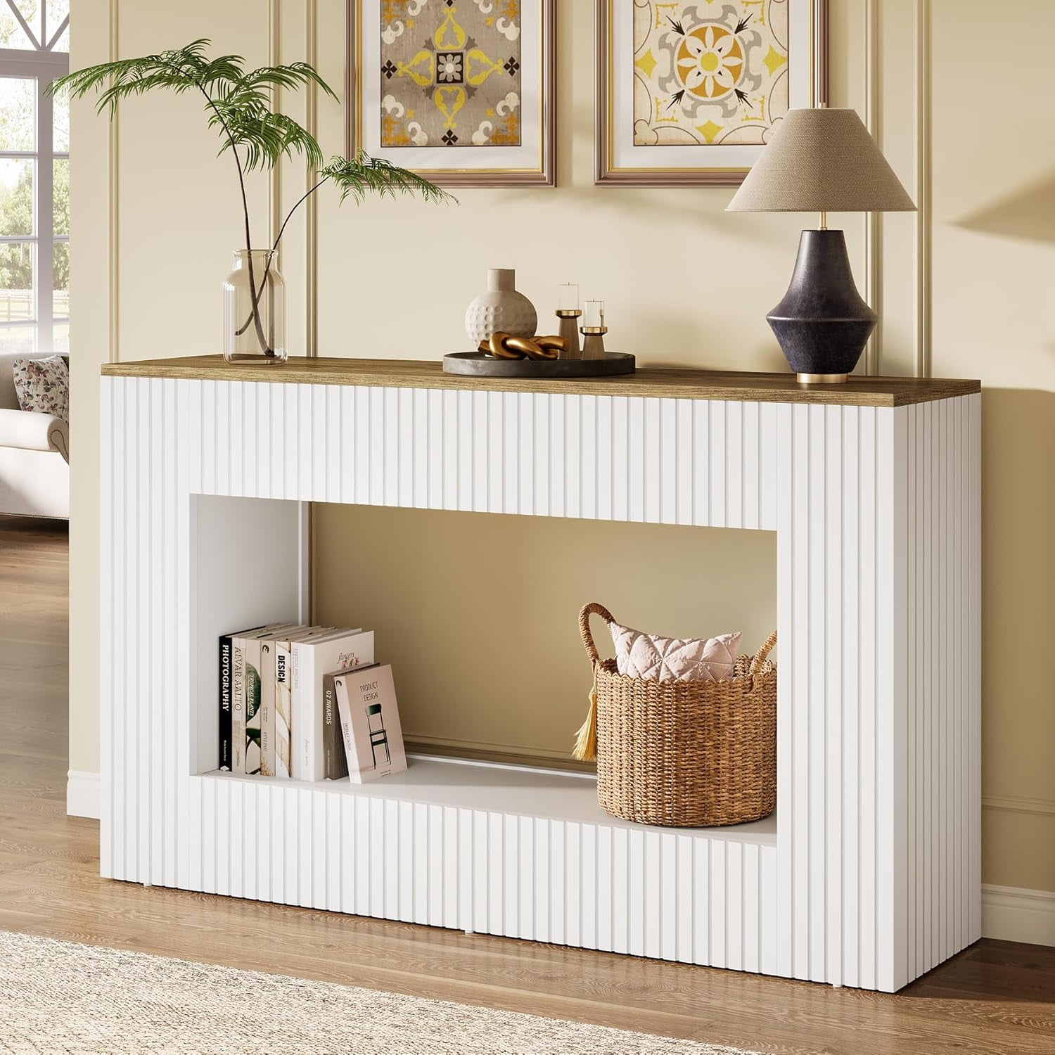 Tribesigns Modern Console Table, 55-Inch Wood Entryway Table with Storage, Narrow Long Sofa Table Behind Couch Table for Living Room, Foyer, Hallway, White