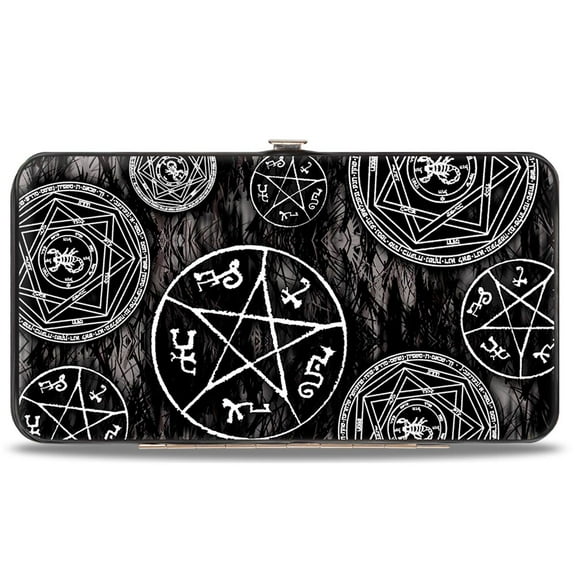 Supernatural Wallet, Hinged, Supernatural Devils Trap Pentagrams Grays Black White, Vegan Leather