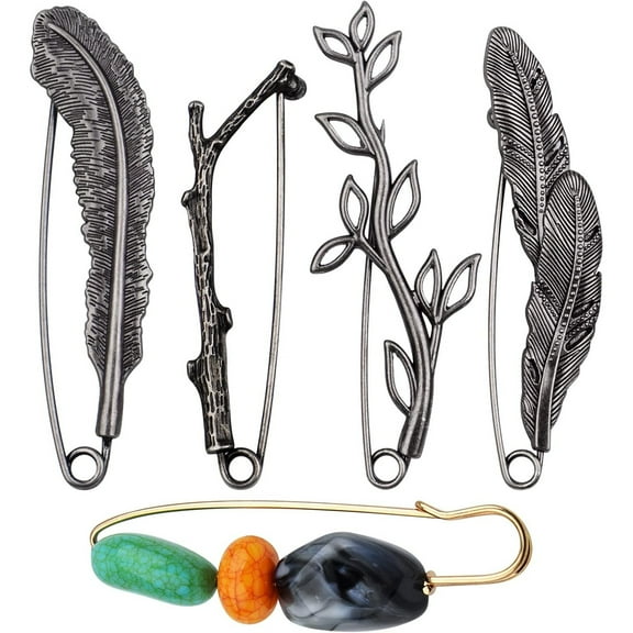 5 Pieces 5 Styles Extra Large Safety Pins Vintage Chic Brooch Pins Decorative Safety Pins for Shirt Blanket Shawl Cardigan Crafts