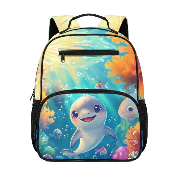 Aplkyhs Colorful Ocean Dolphin Backpack for Students Age 6-18 Cool School Bookbag Water Resistant Durable Lightweight Backpack for School Travel