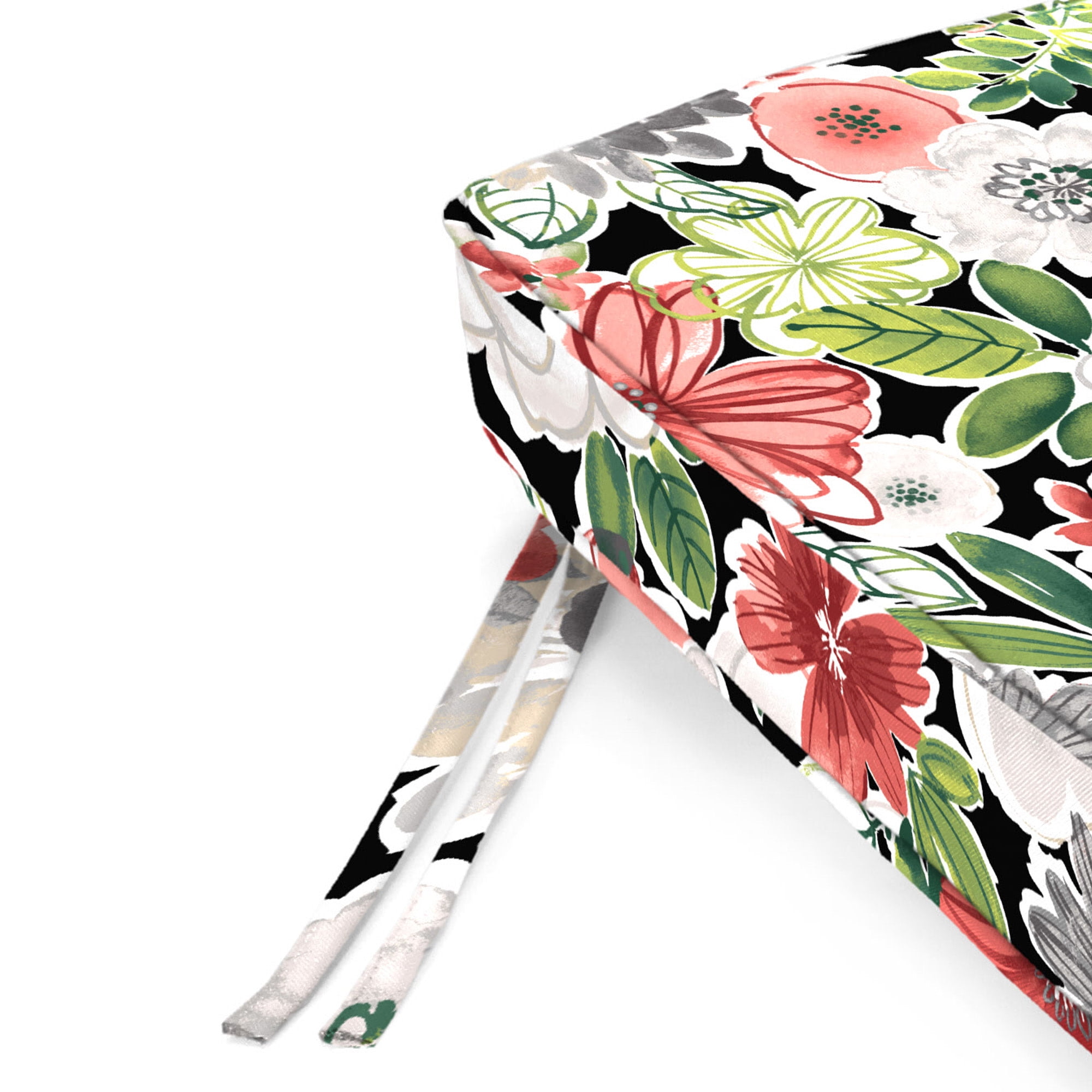 Jordan Manufacturing 47" x 17" Tamani Black Floral Rectangular Outdoor Settee Swing Bench Cushion with Ties and Welt