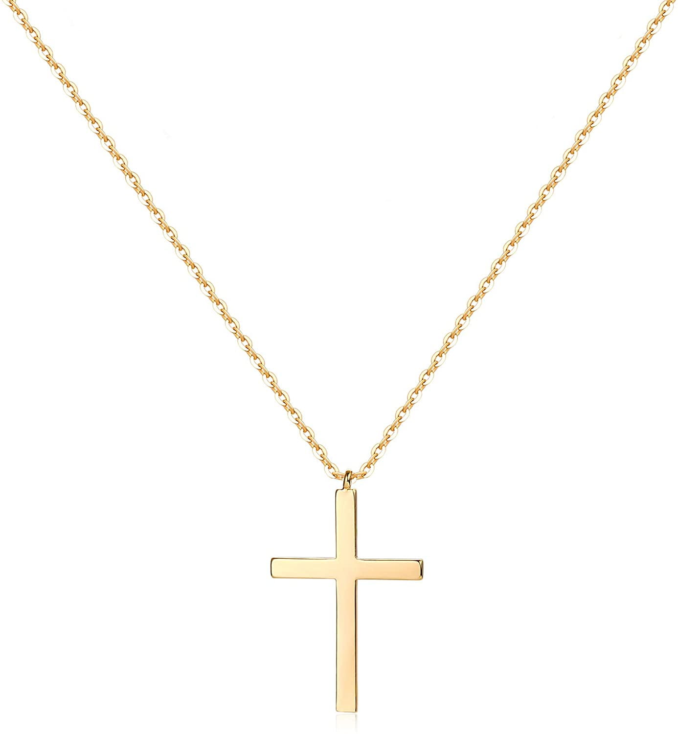 Dainty Gold Cross Necklace for Women,14K Gold Plated Cute Tiny Faith