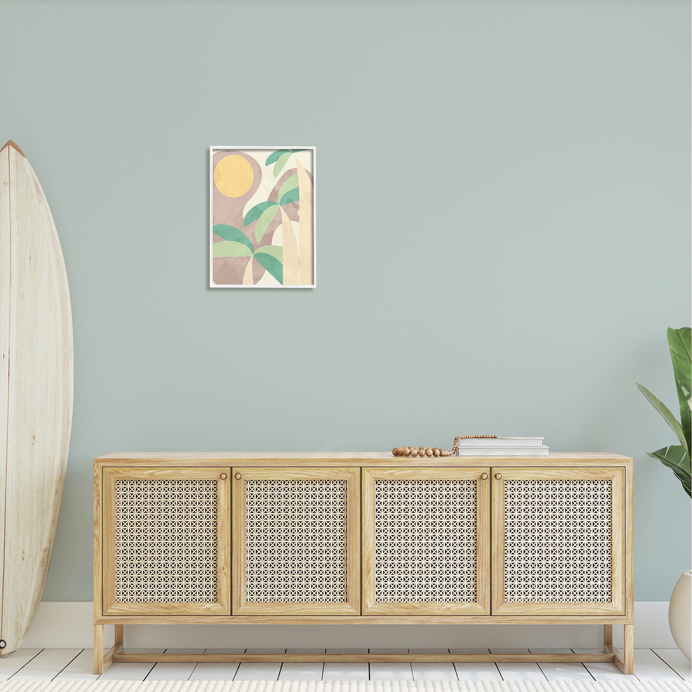 Geometric Palm Tree Summer Botanical & Floral Graphic Art White Framed Art Print Wall Art