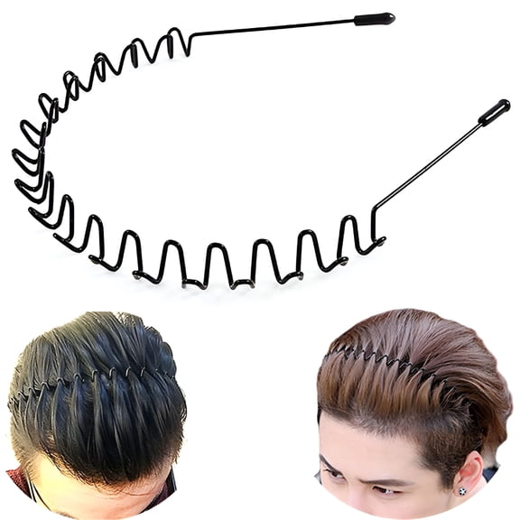 TUWAFE Metal Hair Headband for Men and Women, Unisex Black Wavy Spring Outdoor Sports