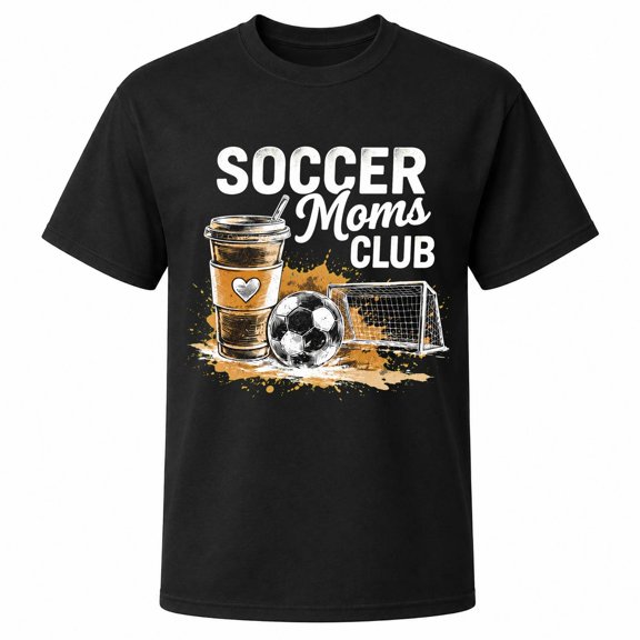 Soccer Moms Club Coffee and Goal Graphic T-Shirt, Unisex Classic Fit, Cotton-Rich 180 GSM, Back Print