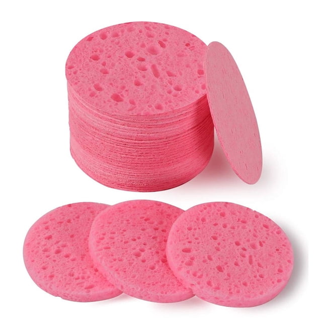YOPTOP 50 Pcs Compressed Facial Sponges Natural Face Exfoliator Disposable Face Sponges for Cleansing Round Soft Facial Scrubber Pads with Storage Container for Makeup Removal Travel,none,none