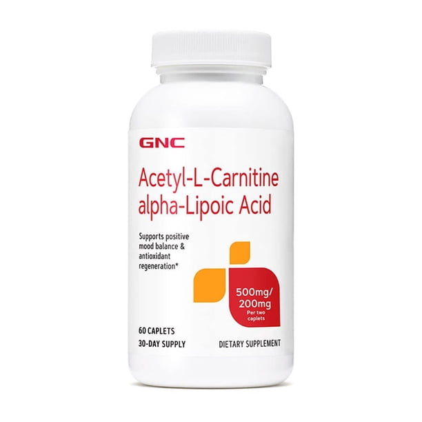Suplemento de ácido acetil-L-carnitina alfa lipoico GNC 500/200 mg