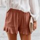 thumbnail image 3 of Pantalones Cortos para Mujer Cintura Alta Sueltos Elásticos de Color Sólido con Dobladillo con Volantes Y Bolsillo Lateral para el Hogar Correr Vacaciones en la Playa ANGGREK Otros, 3 of 6