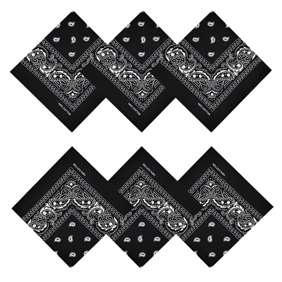LAPTOM MAX 6 Pcs Black Bandana, Cotton Paisley Head Scarf, 22x22 Inch Multipurpose Neck Scarf for Women Men