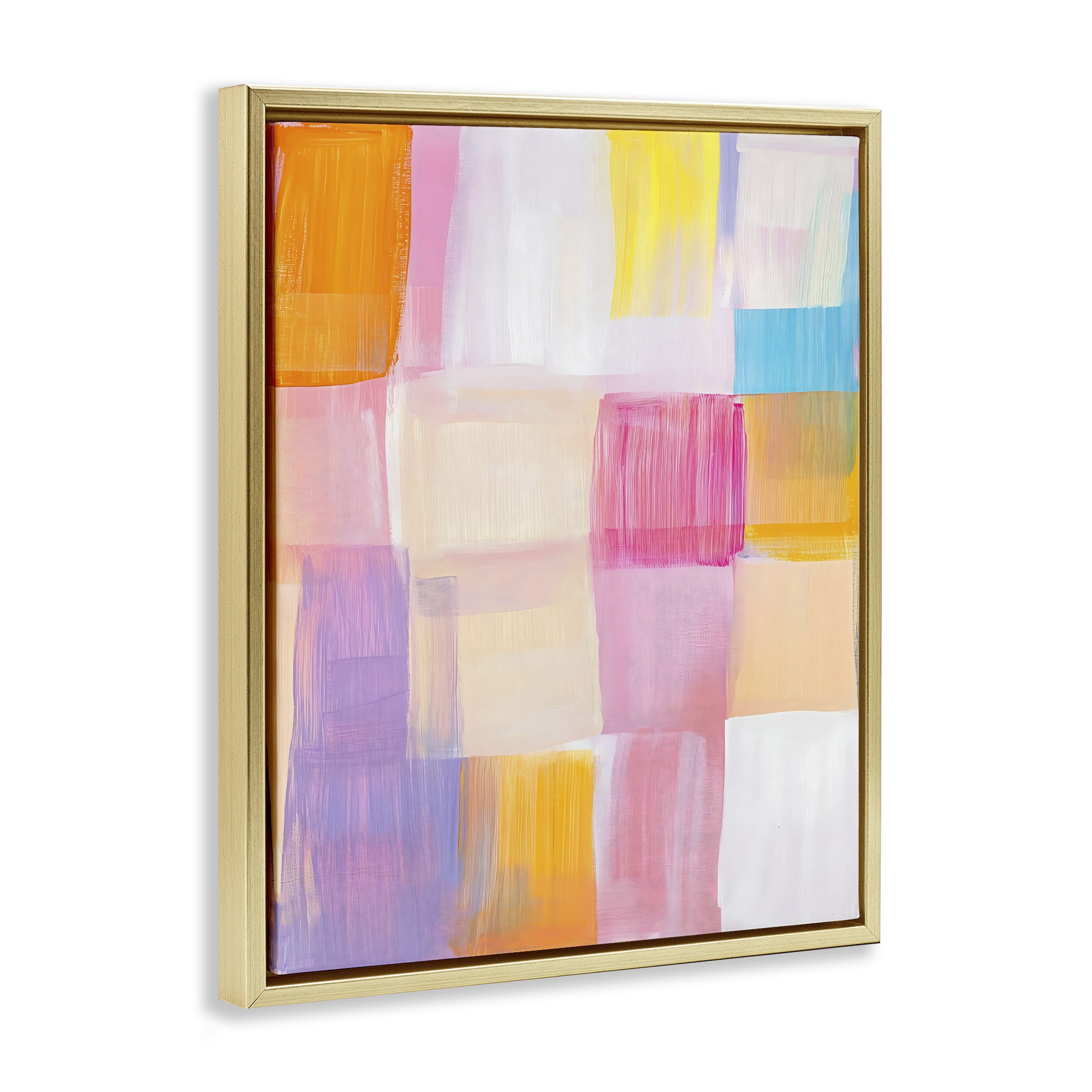 Stupell Industries Abstract Grid Brushstrokes Gold Framed Floater Canvas Wall Art, design by The Prints Vibe