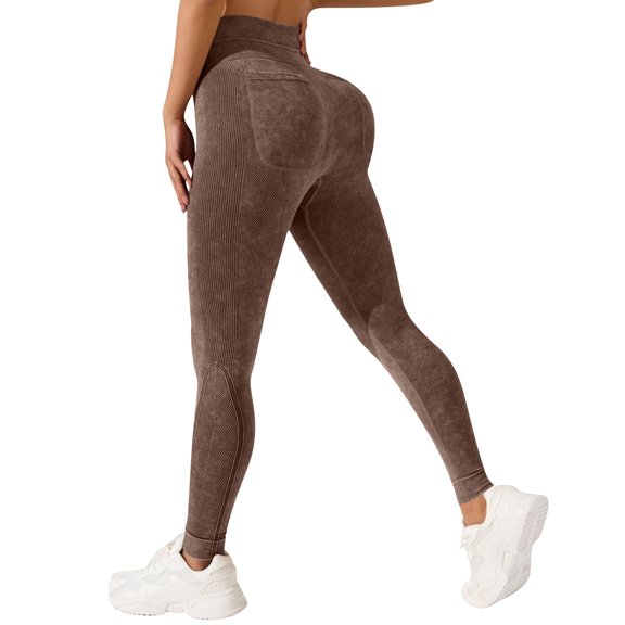 Aoochasliy Women Outdoor Sports Tight Fitness Pants with Pockets Dual Waist Hip-Lifting Quick-Dry Yoga Bottoms for Mountain Sports Gym Workout Training