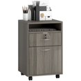 thumbnail image 1 of Mobile Filing Cabinet with Lockable Drawer, Open Shelf & Cabinet, 23.6" Compact Office Storage Cart on Wheels, Distressed Grey Particle Board for Home Office or Under Desk Use, 1 of 7