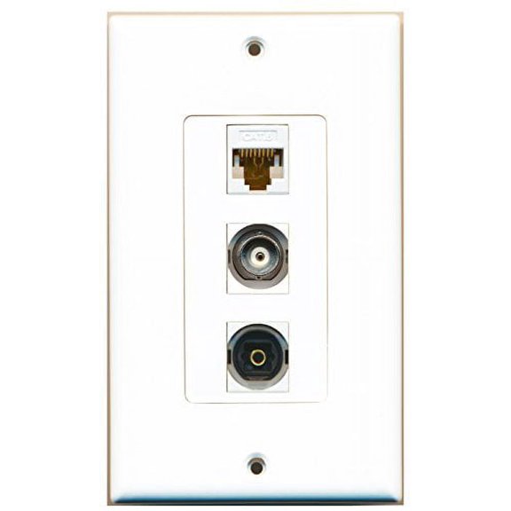 RiteAV - 1 Port Toslink and 1 Port BNC and 1 Port Cat6 Ethernet White Decorative Wall Plate Decorative