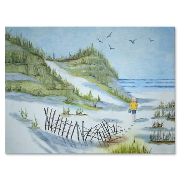 Designart ' Child Walking to The Beach ' Nautical & Coastal Canvas Wall Art Print