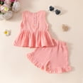 thumbnail image 6 of Girls Set Casual Sleeveless Bow Solid Vest T Shirt Tops Ruffles Shorts Girls Clothing Sets,Pink,Size 6 -12 Months, 6 of 6