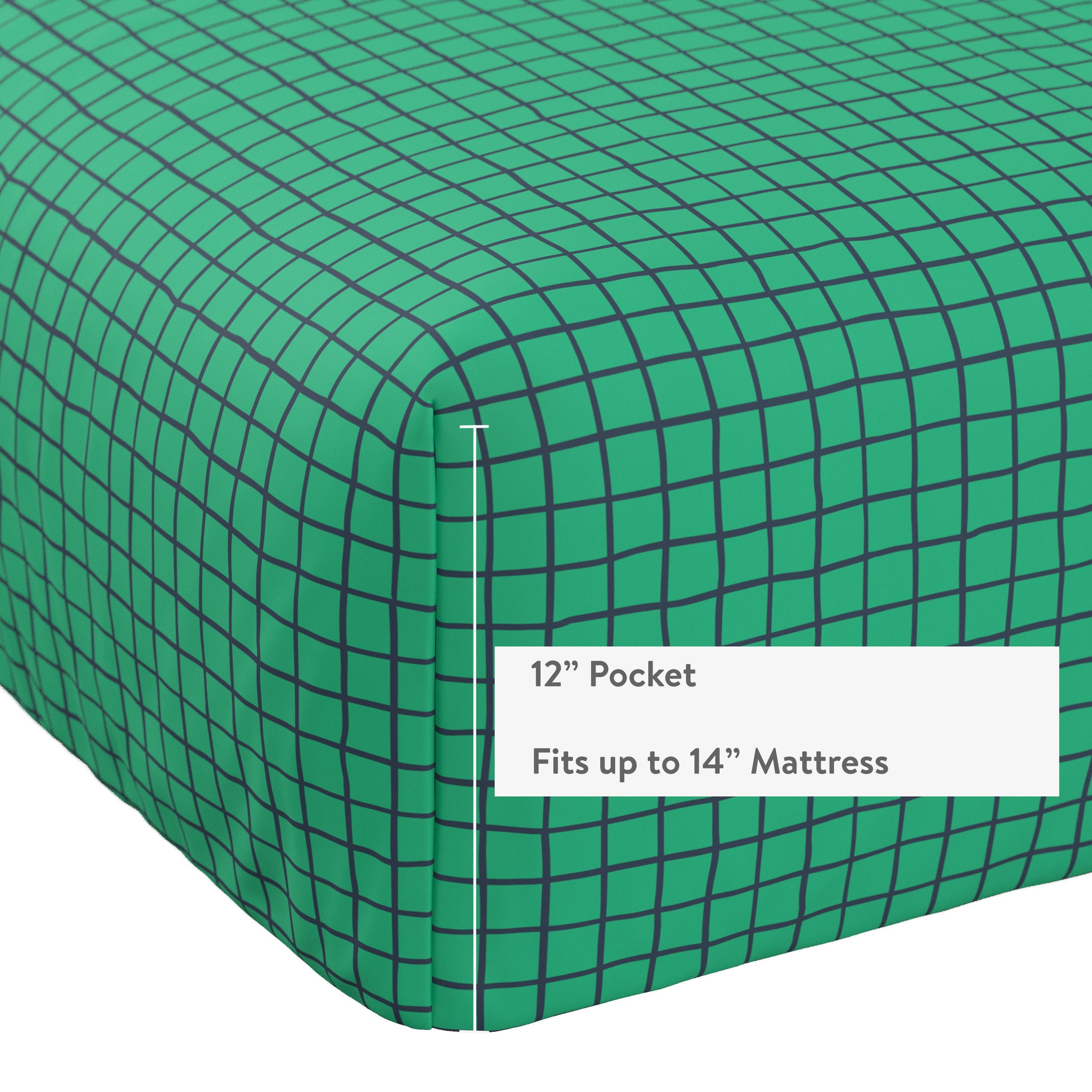 Mainstays Kids Microfiber Bed Sheet Set, Queen, Green Grid, 4 Pieces