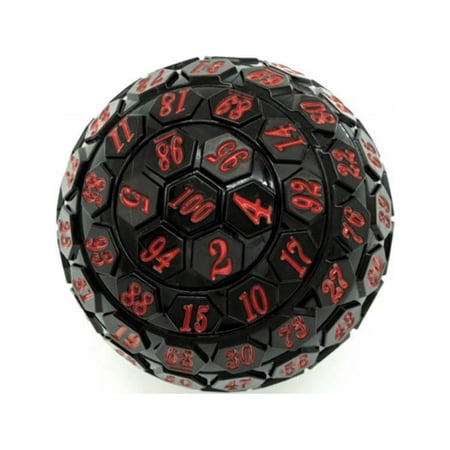 Black and Red Hex Style 100 Sided Die, D100 Game Dice, 100 Sides DnD RPG Dungeons Dragons Dice