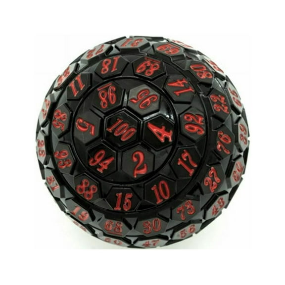 Black and Red Hex Style 100 Sided Die, D100 Game Dice, 100 Sides DnD RPG Dungeons Dragons Dice