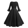 thumbnail image 5 of Womens Round Neck Halloween Dress Solid Casual Retro Elegant Women's Dress Long Sleeved Round Neck Knee High Dress, 5 of 6