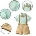 thumbnail image 2 of MXIEZI Toddler Baby Boys Clothes Outfit Striped Short Sleeve Dress Shirt with Bowtie Suspender Shorts Kids Campus 2PCS Set for Ages 3 Months-8 Years, 2 of 9