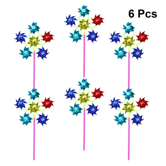 Minkissy 6Pcs Plastic Windwill Assorted Colors Rotating Outdoor Decorative Pinwheel