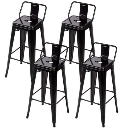 - 30'' Metal Frame Tolix Style Bar Stools Industrial Chair with Back, Set of 4