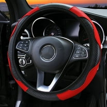 Leadwolf Car Suede Carbon Fiber Steering Wheel Cover car Anti-Skid Leather car Interior Accessories Decoration 15 inch Universal Black Red