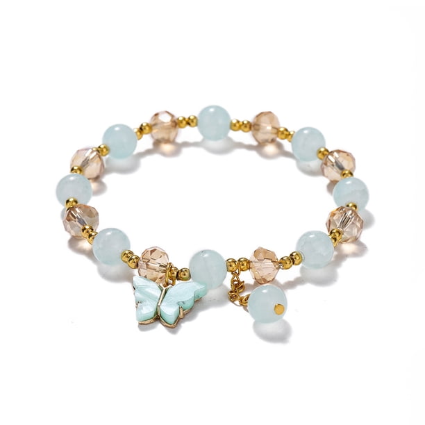 Nvzi Pulsera de mariposa de imitación de jade con forma de palomitas de maíz y cristal de mariposa, pulsera de estilo chino para mujer, regalo, azul