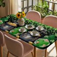 thumbnail image 3 of St. Patrick's Day Table Cloths for 5 Foot Rectangle Tables, Spring Lucky Shamrocks Green Gnomes Black Patio Waterproof Elastic Fitted Tablecloths, Washable Rectangular Table Cover for Camping, 3 of 8