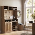 thumbnail image 5 of BELLEZE Jagger Bar Cabinet with Wine Rack & 8 Stemware Glass Holders, 72" Tall Liquor Coffee Bar Storage Cabinet with Adjustable Shelves, Fluted Doors & Golden Metal Handles, Camel, 5 of 7