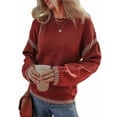 thumbnail image 3 of Suéteres para Mujer, Cuello Redondo Liso, Corte Holgado, Larga, Punto en Contraste, Jersey, Tops Rojo Ladrillo S, 3 of 10