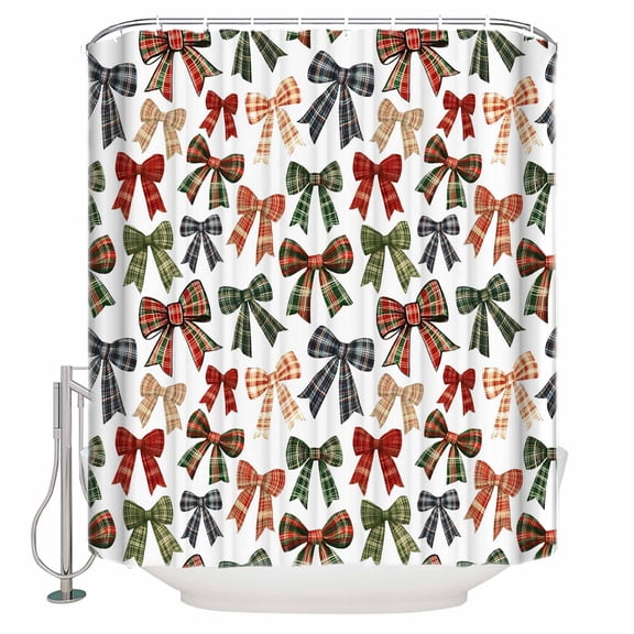 Watercolor Bow Shower Curtains for Bathroom Waterproof Fabric Bath Curtains Decor Bath Tub Curtain Plaid Farmhouse Checkered Decorative Shower Curtain Sets with 12 Hooks, 72x72 Inch