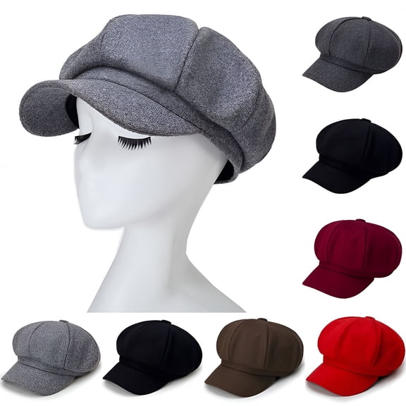 TELOLY Women Woolen Newsboy Cap Adjustable Visor Beret Hats Soft Vintage Cabbie Hat Octagonal Cap for Women Girls
