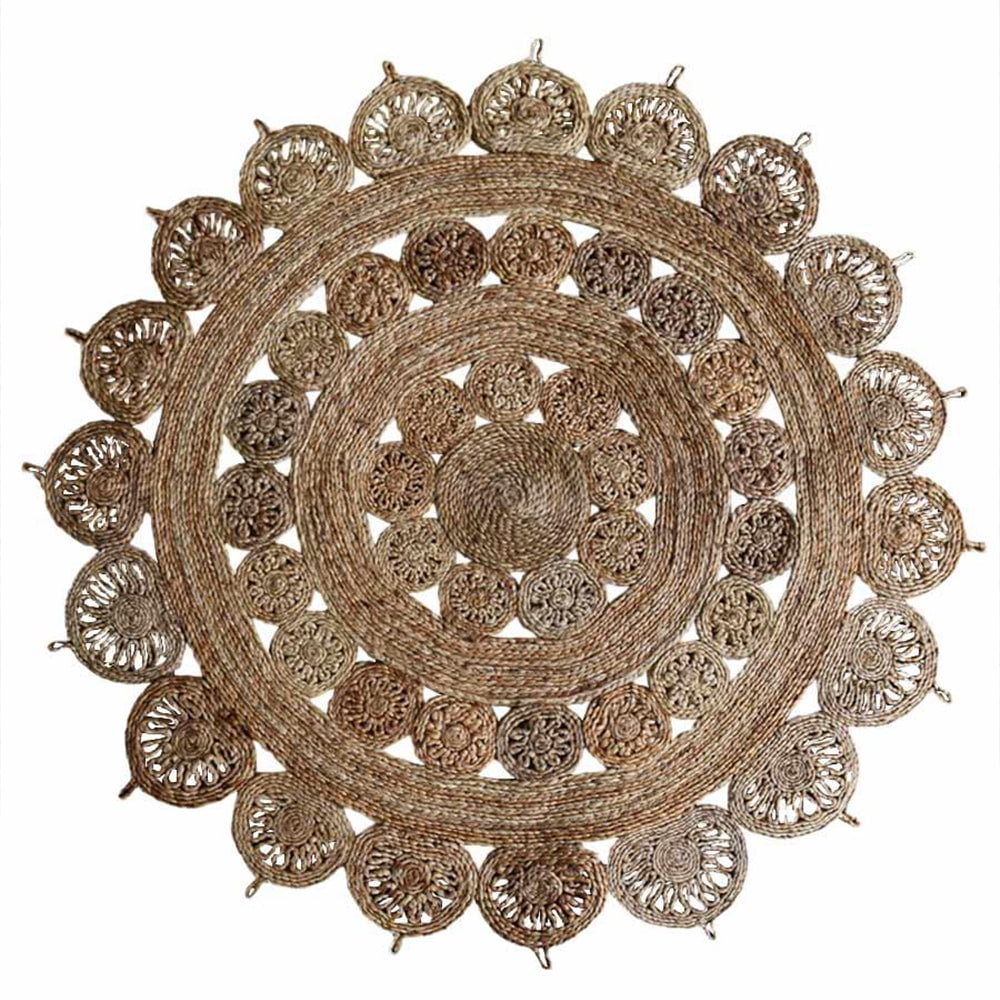 Rugsotic Carpets Hand Woven Jute 8'x8' Round Area Rug Oriental Beige J00003