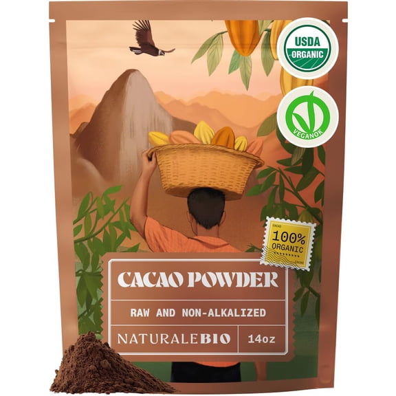 NaturaleBio Organic Cacao Powder – Unsweetened Cocoa Powder, 14 oz, Gluten-Free & Vegan