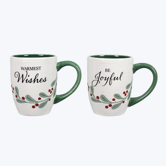 94286 - Ceramic Mugs, Warmest Wishes & Be Joyful, 2Ast