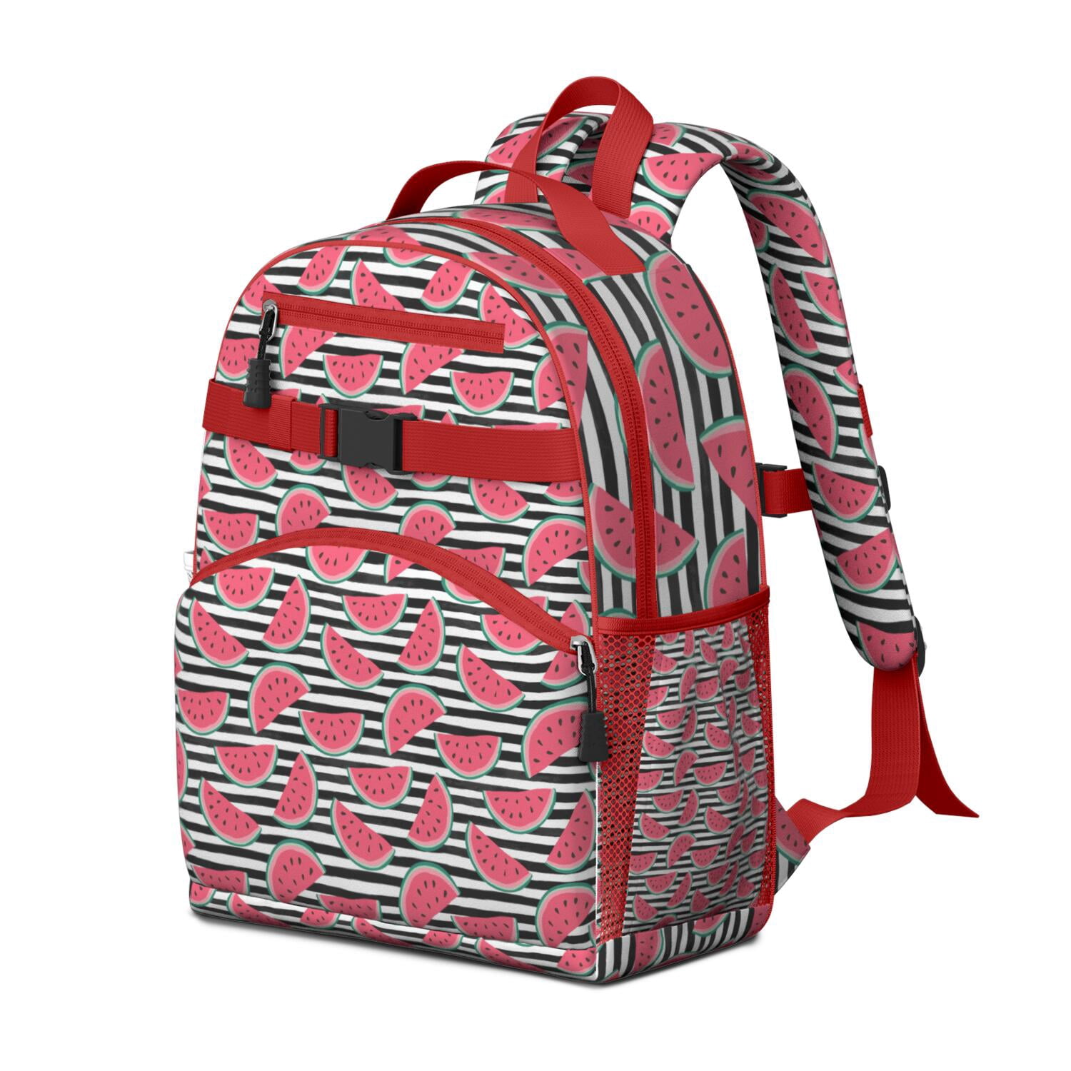 Cute Watermelon Pattern Backpack - Waterproof & Durable Book Bag with Chest Strap for Summer Beach & Travel