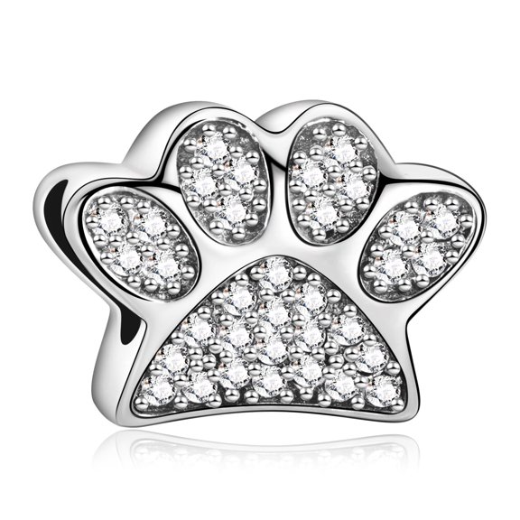 ROSIANNA 925 Sterling Silver Charm for Bracelets Sparkling Pet Paws Charm Women Bracelet Charm