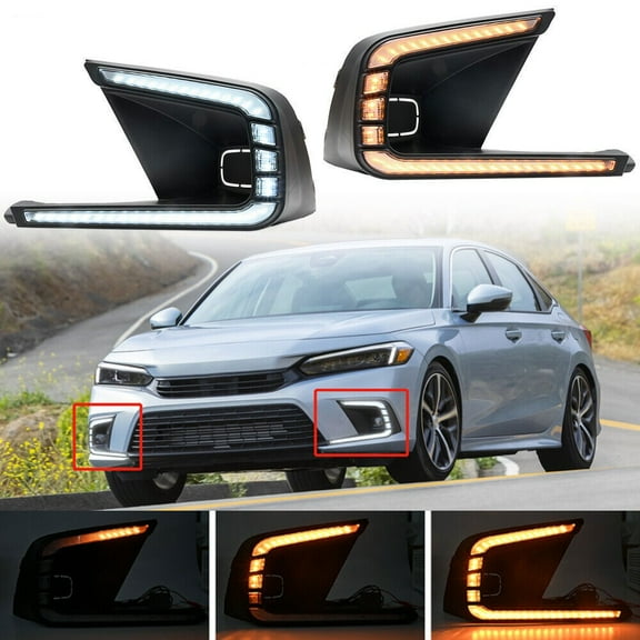 Woudy LED Daytime Running Light Fog Head Lamp W/ Turn Signal DRL for Honda Civic 2022-2023