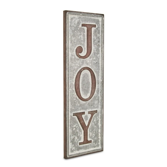 Contemporary Home Living 18.5" Gray and Brown Vertical Joy Christmas Wall Sign