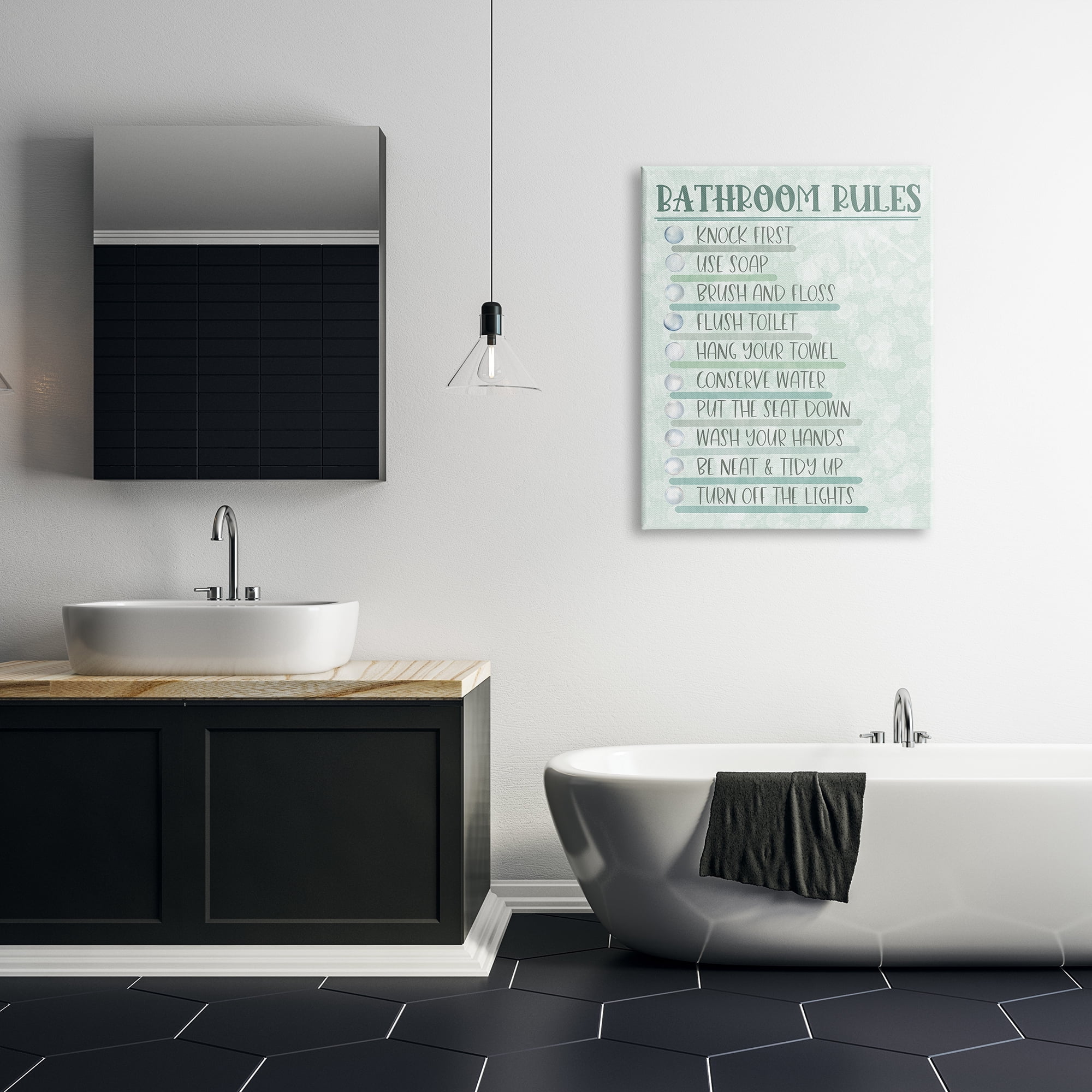 Stupell Industries Bathroom Rules on Green Typography Painting Gallery Wrapped Canvas Art Print Wall Art, 30 x 40