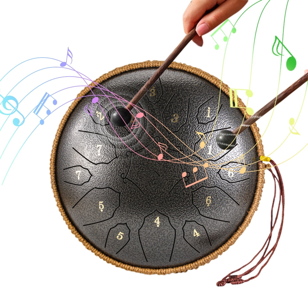 golytefs 12 Inch Percussion Musical Instrument with Handbag Drumsticks 15 Notes D Major Large Ethereal Drum Yoga Sound Healing Child Beginner Hand Drum