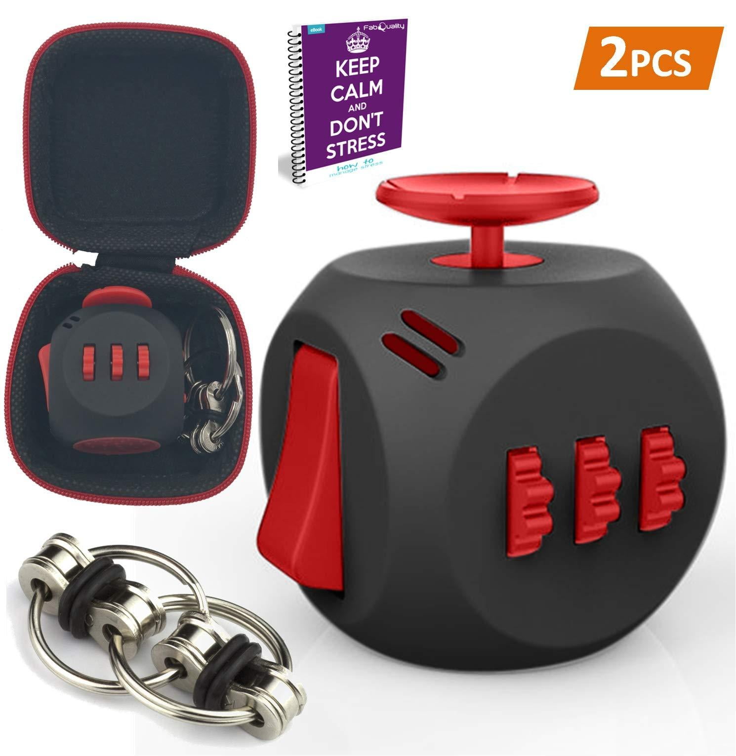 fabquality Fidget Cube Toys + Steel Flipping Chain 2pcs + Gift Case Box + eBook, Reduce Anxiety