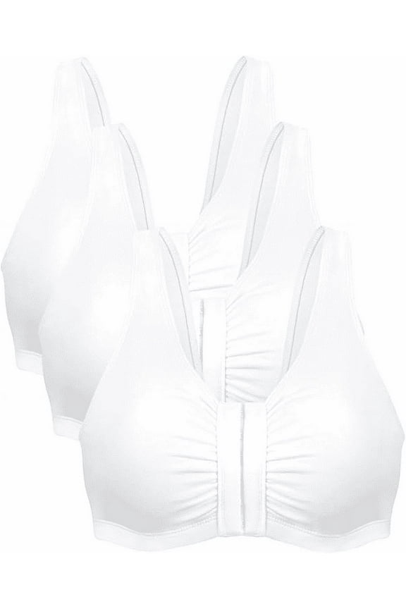 Comfotable Unlined Wireless Cotton Stretch Front Closure Sports bra 3 pk