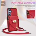 thumbnail image 4 of Phone Case for Samsung Galaxy A14/M14 5G Wallet Cover with Credit Card Holder Zipper Crossbody Strap Lanyard Leather Stand Cell Shoulder Mobile Accessories A 14 4G 14A 14M G5 Women Girls Red, 4 of 14
