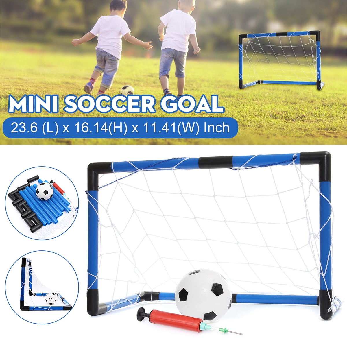 Dreamon Set of 2 Kids Football Goal Post Net with Ball Pump Indoor Outdoor 